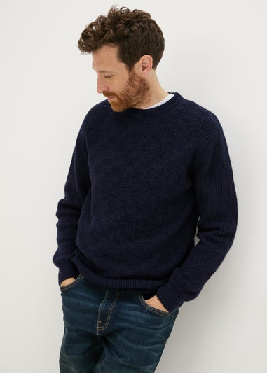 Navy Ribbed Crew Neck Jumper