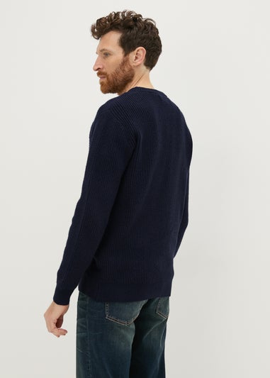 Navy Ribbed Crew Neck Jumper