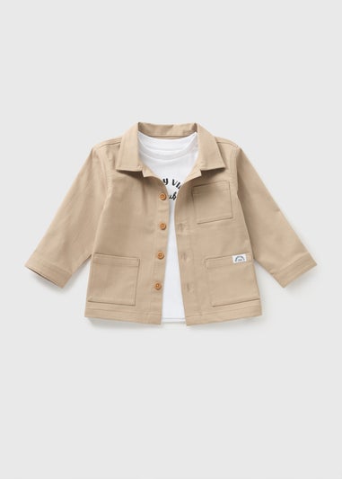 2 Piece Boys Beige Shacket & T-Shirt Set (1-7yrs)