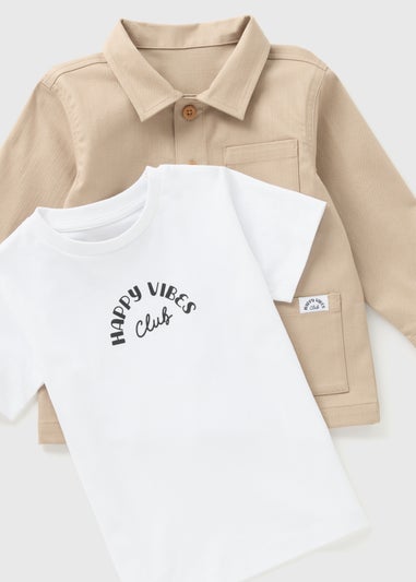 2 Piece Boys Beige Shacket & T-Shirt Set (1-7yrs)