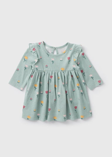 Baby Green Floral Frill Dress (Newborn-23mths)