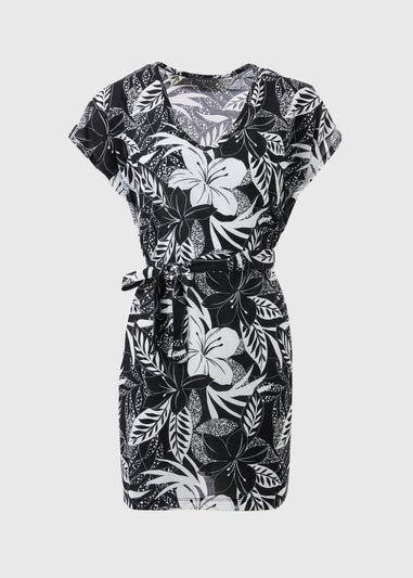 Black Mono Floral Print Kaftan