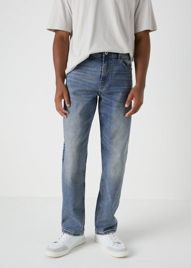 Mid Wash Straight Fit Jeans