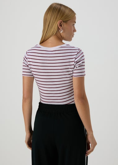 Burgundy Stripe Fitted T-Shirt