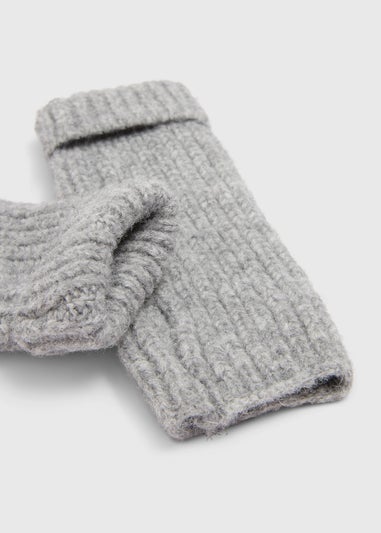 Grey Ribbed Gloves