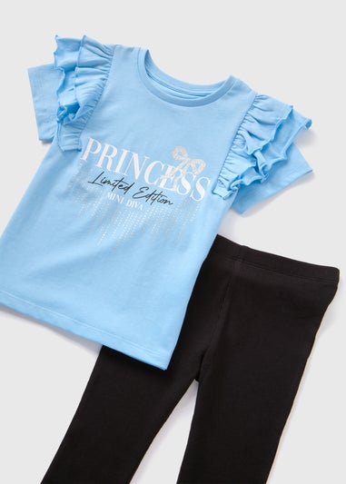 Girls Blue Princess Top & Flared Leggings Set (1-7yrs)