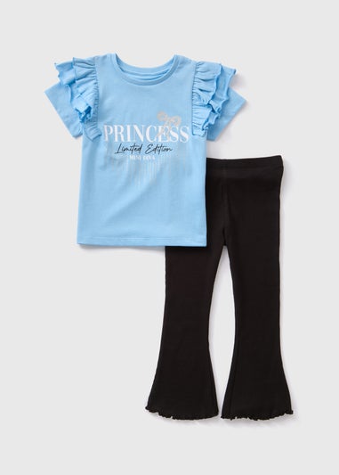 Girls Blue Princess Top & Flared Leggings Set (1-7yrs)