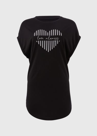 Black Longline Heart Slogan T-Shirt