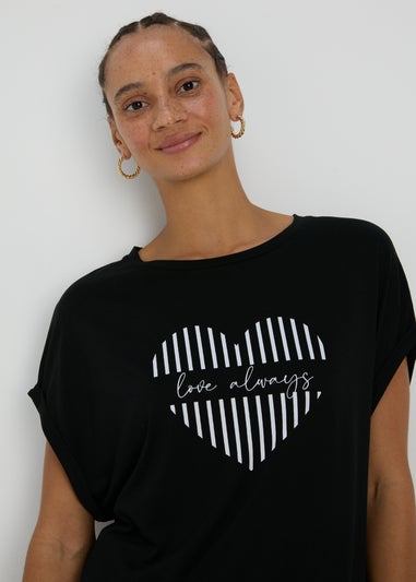 Black Longline Heart Slogan T-Shirt