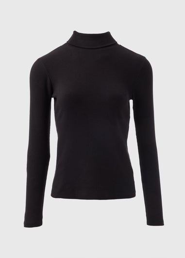 Black Ribbed Roll Neck Top