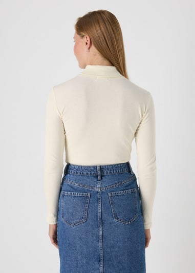 Cream Ribbed Roll Neck Top