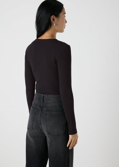 Black Long Sleeve Ribbed Top