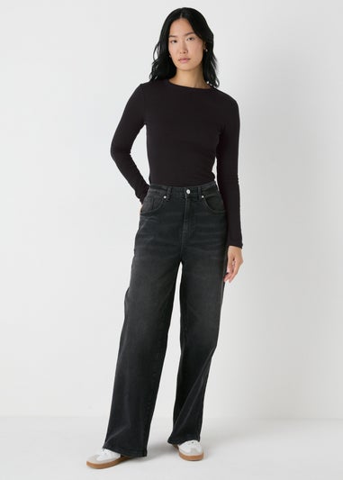 Black Long Sleeve Ribbed Top