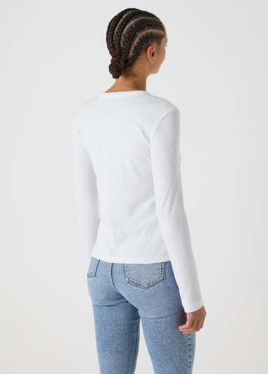 White Ribbed Long Sleeve Top