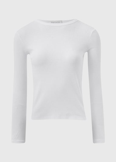 White Ribbed Long Sleeve Top