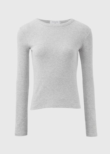 Grey Ribbed Long Sleeve Top