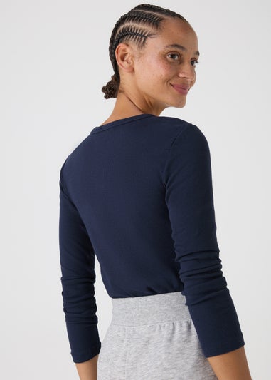 Navy Ribbed Long Sleeve Top