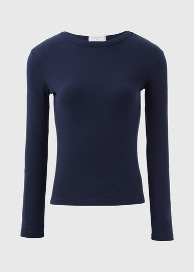 Navy Ribbed Long Sleeve Top