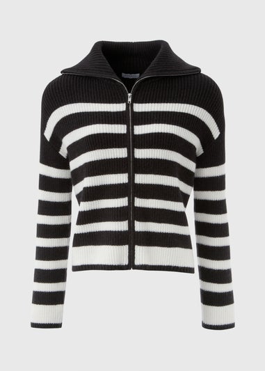 Stripe Zip Knitted Cardigan