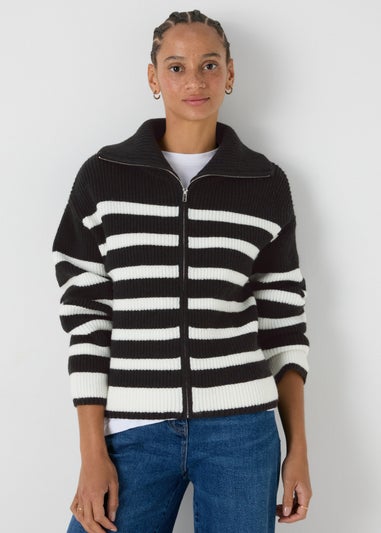 Stripe Zip Knitted Cardigan