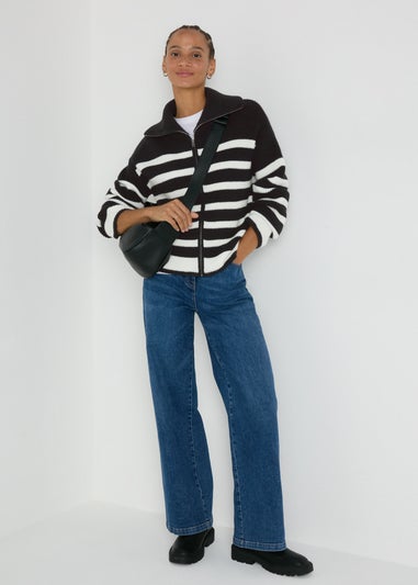 Stripe Zip Knitted Cardigan