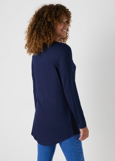 Navy Long Sleeve Viscose T-Shirt