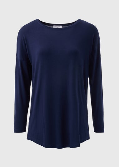 Navy Long Sleeve Viscose T-Shirt