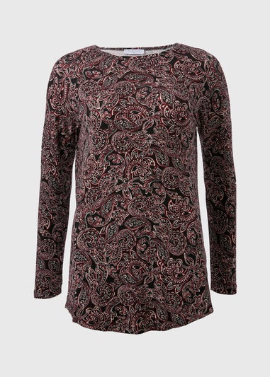 Burgundy Paisley Print Long Sleeve Top