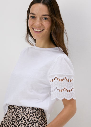 Papaya Petite White Cutwork Sleeve T-Shirt