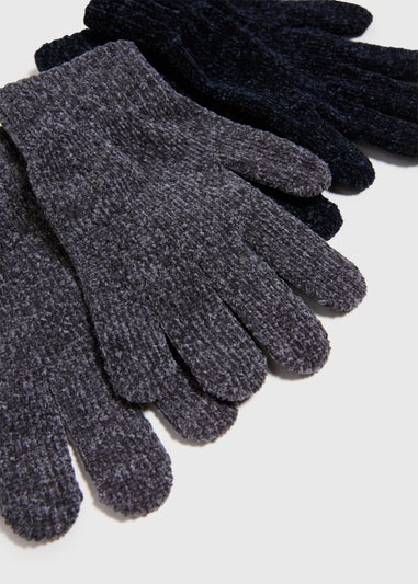 2 Pack Chenille Black & Grey Gloves