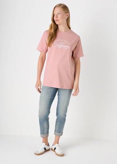 Papaya Petite Pink Oversized Graphic T Shirt