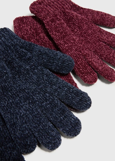 2 Pack Chenille Navy & Burgundy Gloves