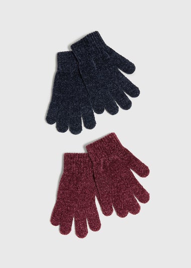 2 Pack Chenille Navy & Burgundy Gloves