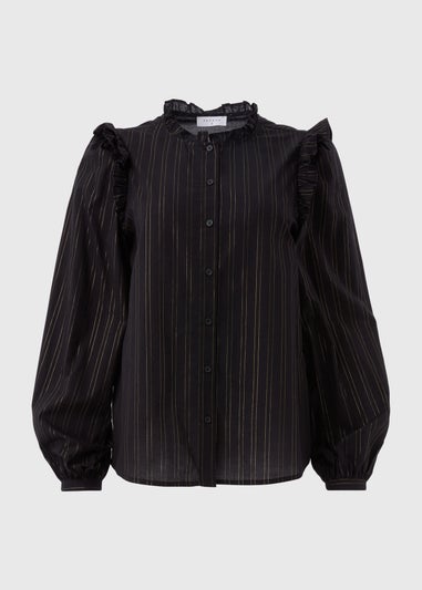 Black Stripe Ruffle Neck Shirt