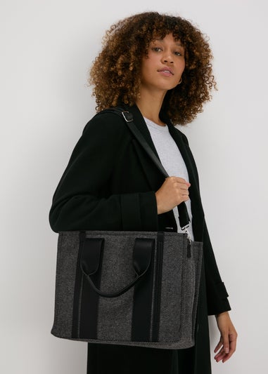 Grey Herringbone Tote Bag