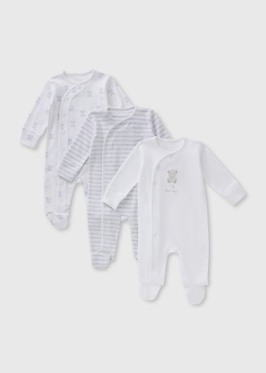 3 Pack Baby Grey Bear Sleepsuits (Newborn-18mths)