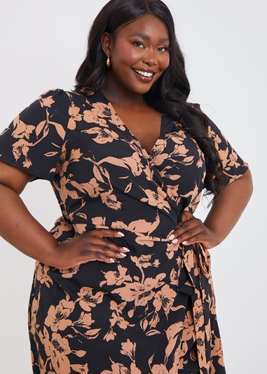 In The Style Black Floral Wrap Midi Dress