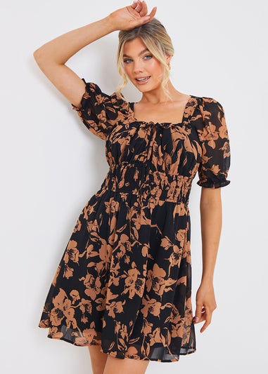 In The Style Black Floral Bardot Mini Dress Matalan