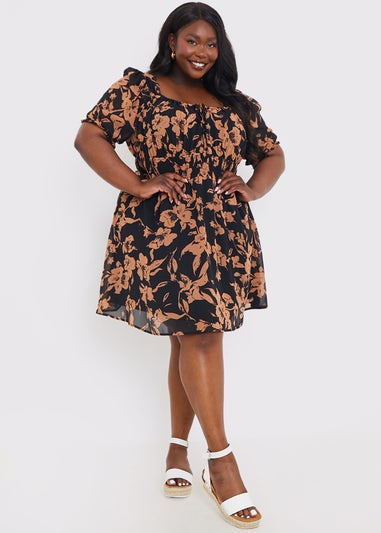 In The Style Black Floral Bardot Mini Dress