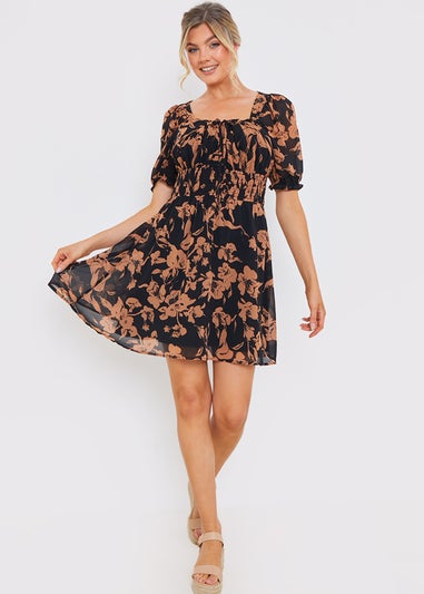 In The Style Black Floral Bardot Mini Dress