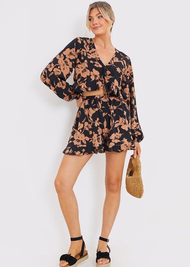 In The Style Black Floral Co Ord Top