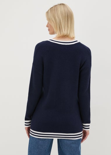 Navy V Neck Knitted Tunic