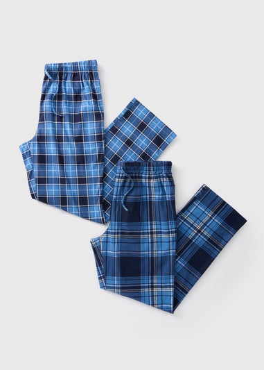 2 Pack Blue Check Woven Pyjama Bottoms