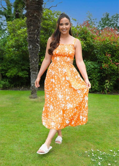 In The Style Orange Floral Cut Out Midi Dress