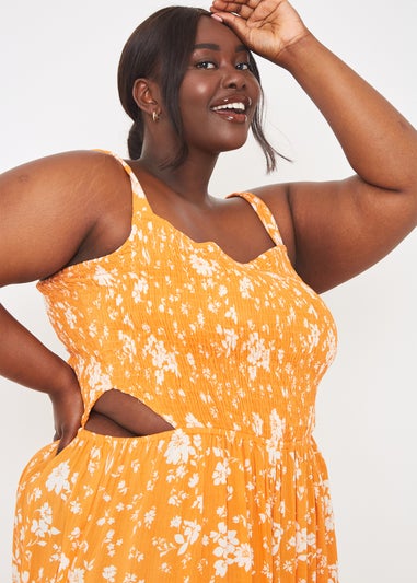 In The Style Orange Floral Cut Out Midi Dress