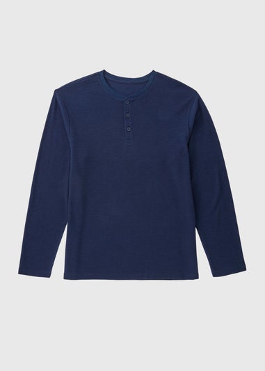 Navy Textured Long Sleeve Pyjama Top