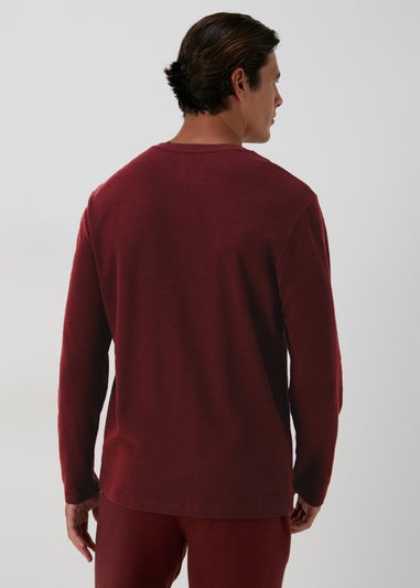 Burgundy Textured Long Sleeve Pyjama Top