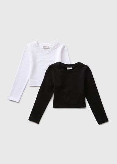 2 Pack Girls Monochrome Long Sleeve T-Shirts (7-15yrs)