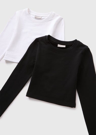 2 Pack Girls Monochrome Long Sleeve T-Shirts (7-15yrs)