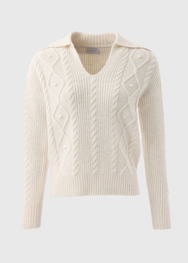 Cream Open Collar Cable Knit Jumper